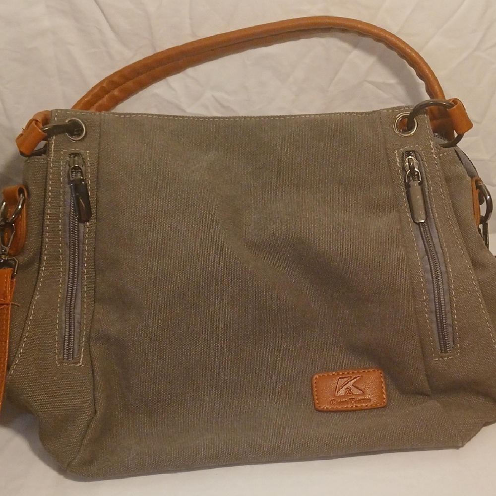 Tan Shoulder Bag with Leather Accents